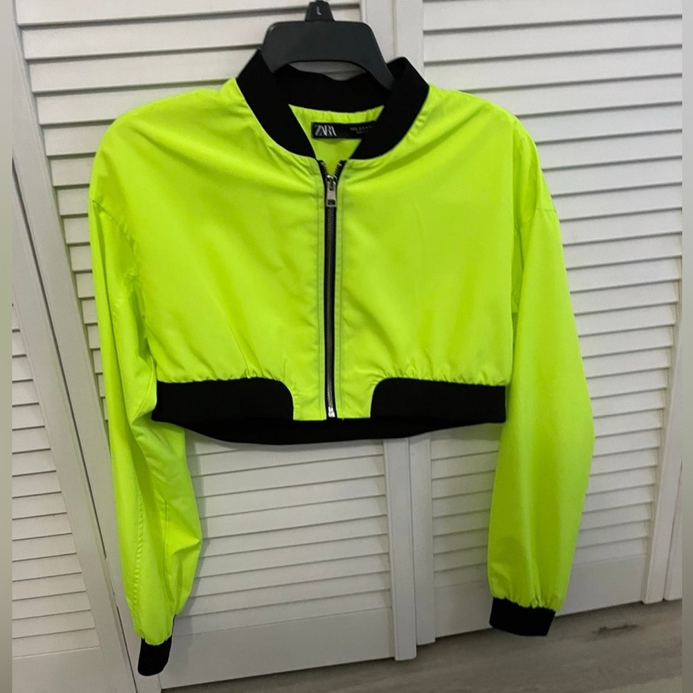 ZARA neon cropped nylon jacket